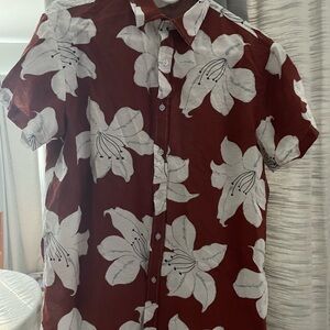 SHEIN Rust Short-Sleeve Button-Down with White Floral Print